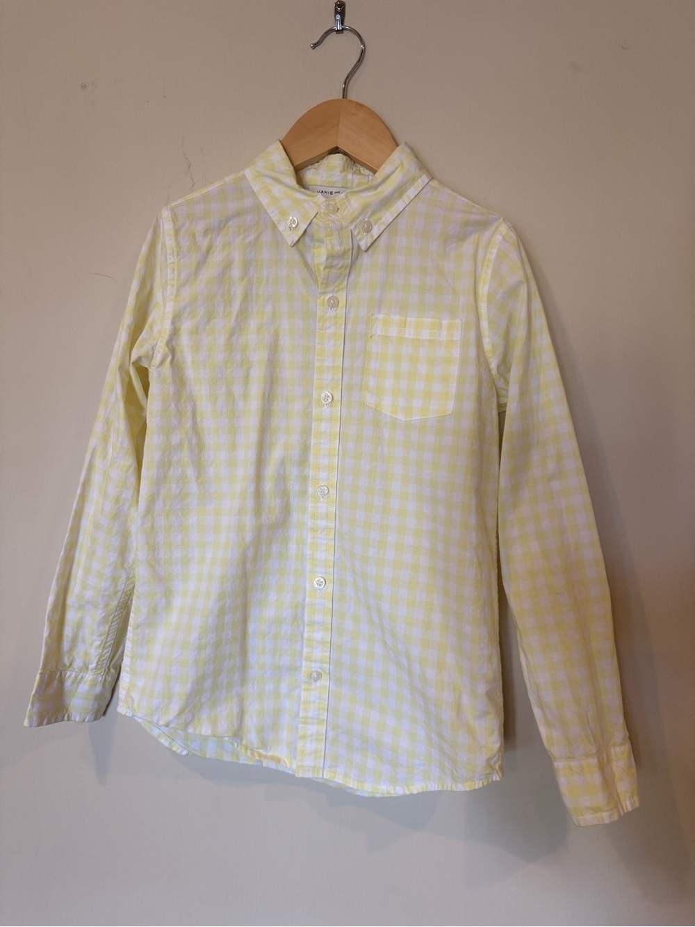 Janie and Jack Button-Down Check Shirt in Light Yellow - Kids